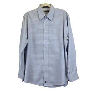 Nordstrom Blue‎ Silver Plaid Wrinkle-Free Long Sleeve Button Down Shirt 15.5/33